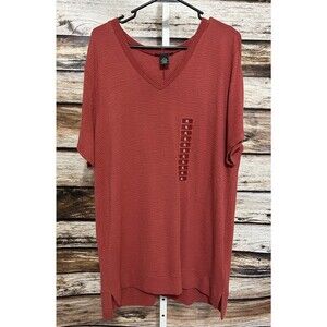 Adrianna Papell Shirt Women's XL Short Sleeve Red Sand Long Tunic New